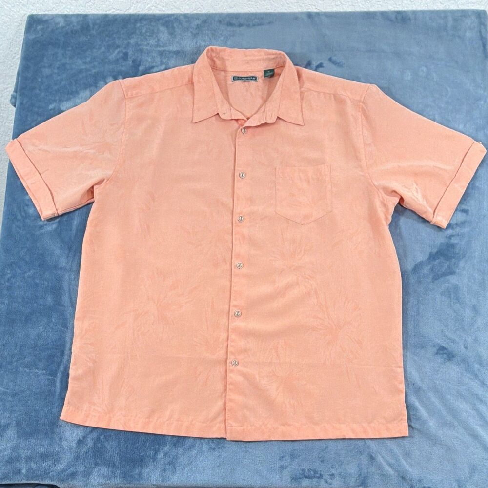 Cubavera Shirt XL Mens Polyester Peach Tropical Floral Woven SS Button Up
